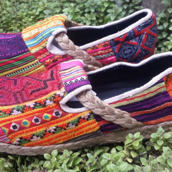 Womens Shoes, Colorful Patchwork Hmong Vegan Loafers - Casey