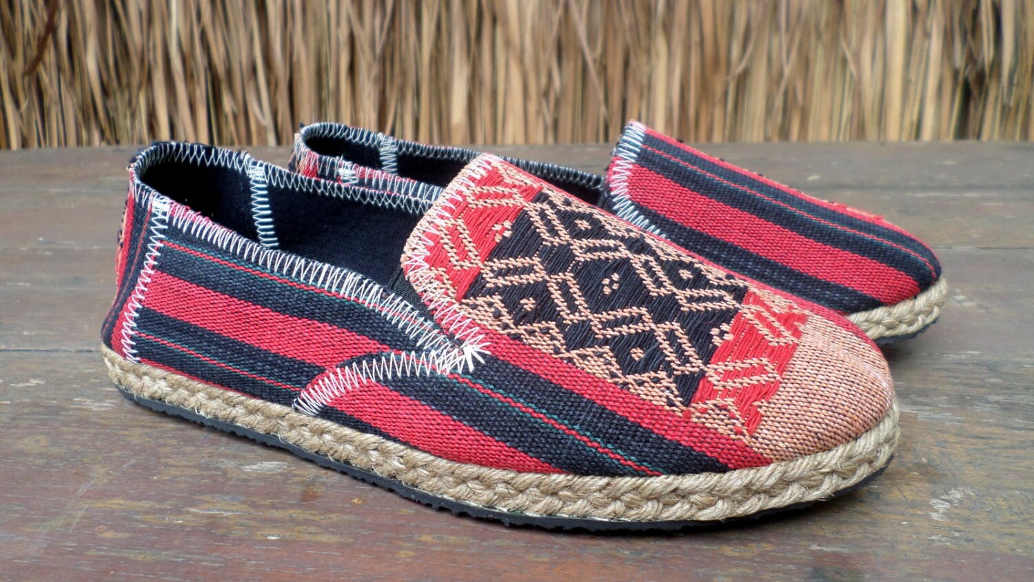 Tribal Womens Loafers Slip on Vegan Shoes In Red And Black | Etsy