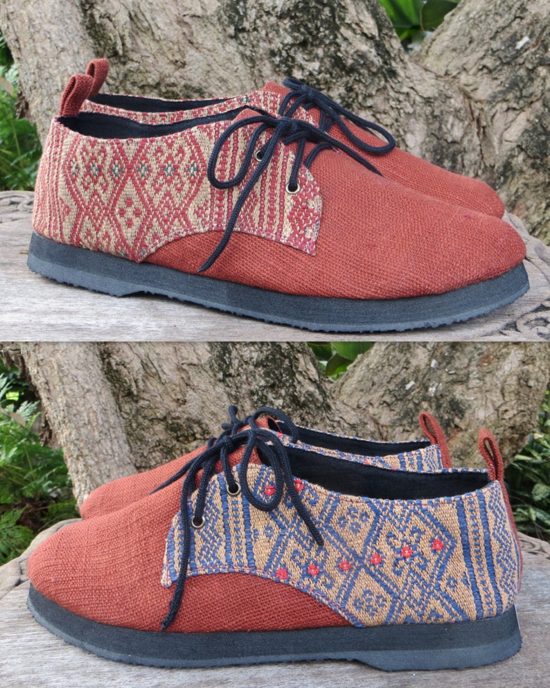Alexa Vegan Womens Shoes Oxfords In Natural Hemp /& Naga Tribal Embroidery