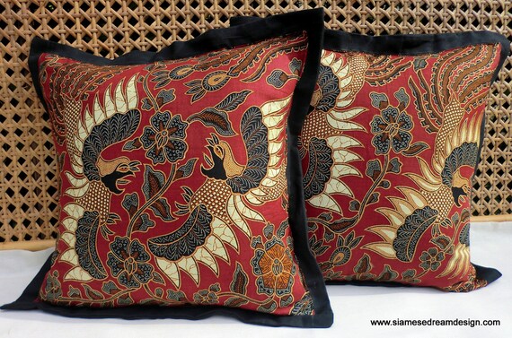 24 Inch Balinese Batik Pillow Cushion Cover Exotic Birds In Etsy