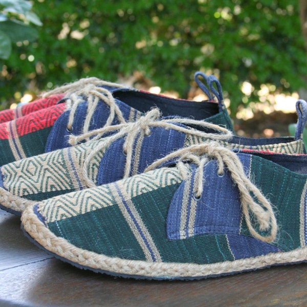 Vegan Mens Shoes, Lace Up Oxfords In Hand Woven Tribal Naga Textiles  - Matt
