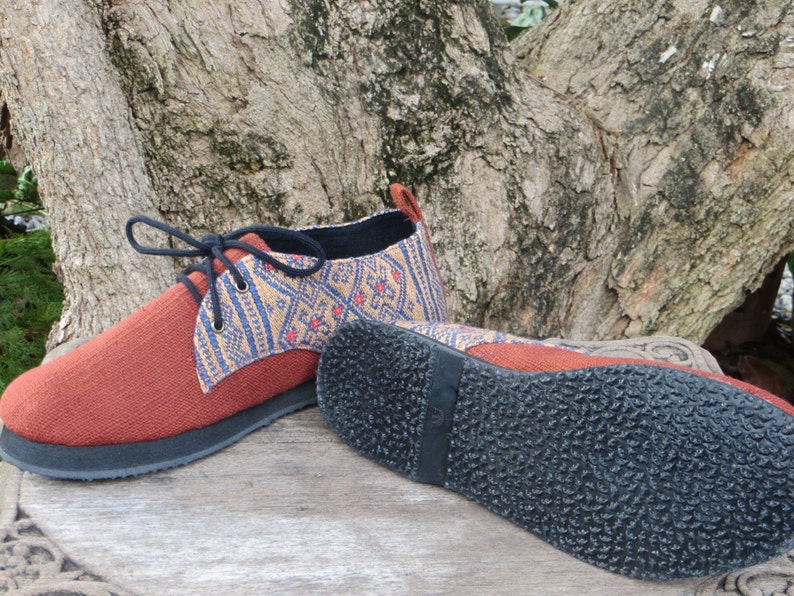 Alexa Vegan Womens Shoes Oxfords In Natural Hemp /& Naga Tribal Embroidery