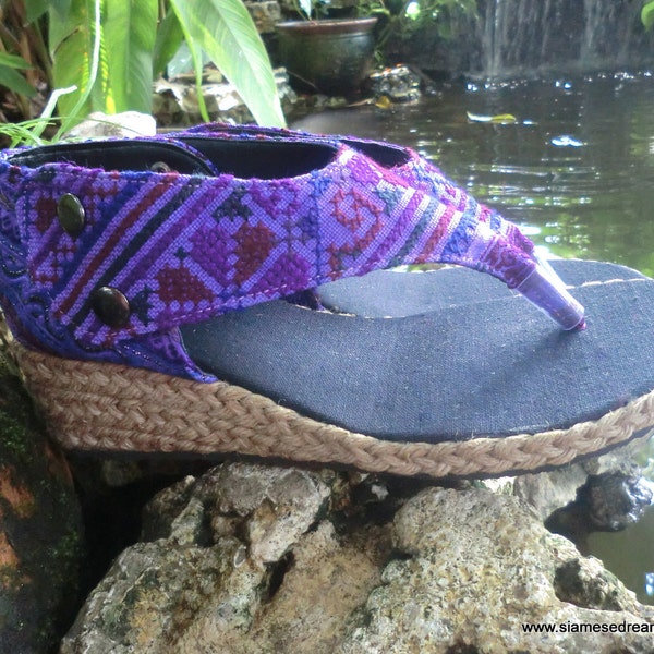 Royal Purple Womens Vegan Wedge Sandals In Hmong Embroidery 10