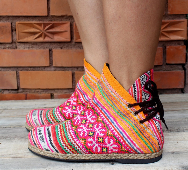 Funky Womens Ankle Boots Ethnic Hmong Embroidered and Batik Etsy