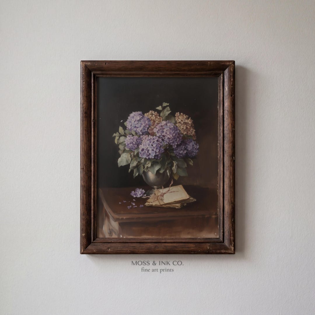 Hydrangea Oil Painting Print | Vintage Floral Wall Art | Botanical ...