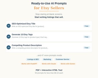 AI Prompts for Etsy Sellers | SEO Titles, Descriptions, Marketing (Digital Download)