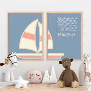Boy Girl Nursery Wall Art, ROW ROW ROW Your Boat, Kids Room Print, Sailboat Nursery Wall Art, Sailboat Decor, Ocean Art, Printable Wall Art