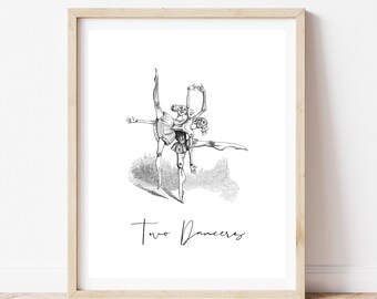 TWO DANCERS Vintage Ballet Wall Art Print