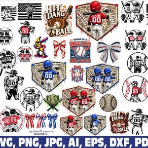 Baseball Player SVG PNG, Bow, Custom Name, Baseball Camo boys Girls Drip (Digital Download)