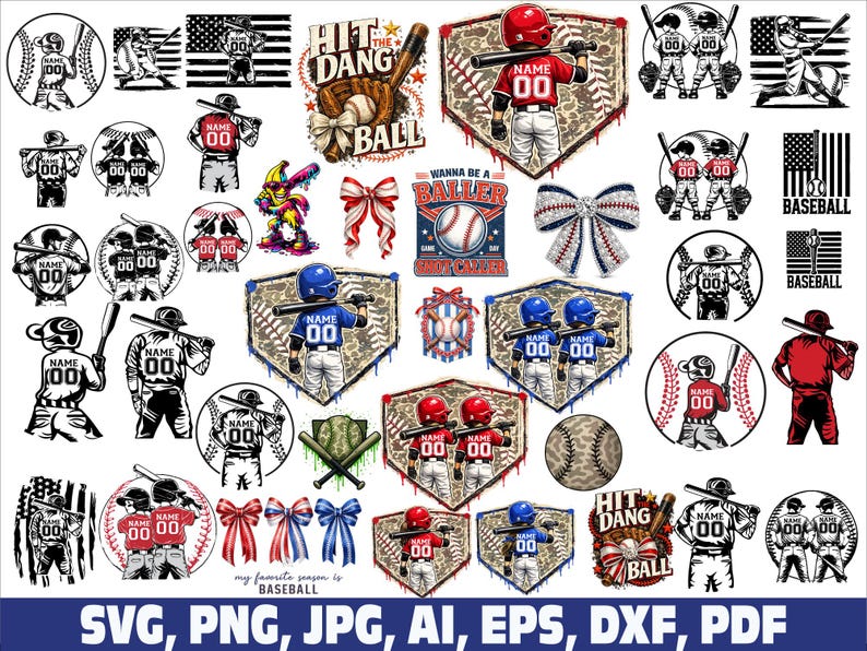 Baseball Player SVG PNG, Bow, Custom Name, Baseball Camo boys Girls Drip (Digital Download) image 1