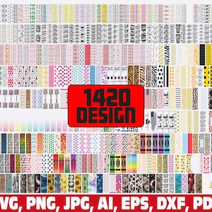 May include: A collection of 1420 designs in various patterns and styles. The designs include floral, animal print, geometric, and abstract patterns. The image also includes the text "SVG, PNG, JPG, AI, EPS, DXF, PDF".