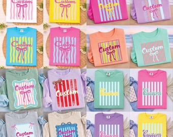 Striped Neon Wavy Custom PNG svg, Everyday Personalized Shirt Design, Coquette Bow, Stripe PNG,  Trendy Girly Name PNG, Preppy Custom Text