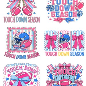 6 ontwerp preppy roze voetbal touchdown seizoen coquette png-bundel, voetbalshirt sublimatie clipart, game dag digitale download
