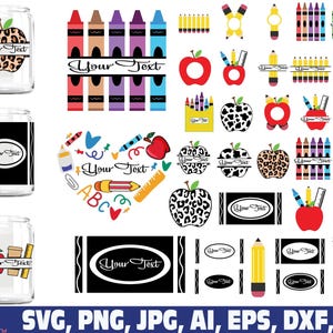Teacher School Split Monogram PNG SVG, Crayon Apple Teacher Name Design ...