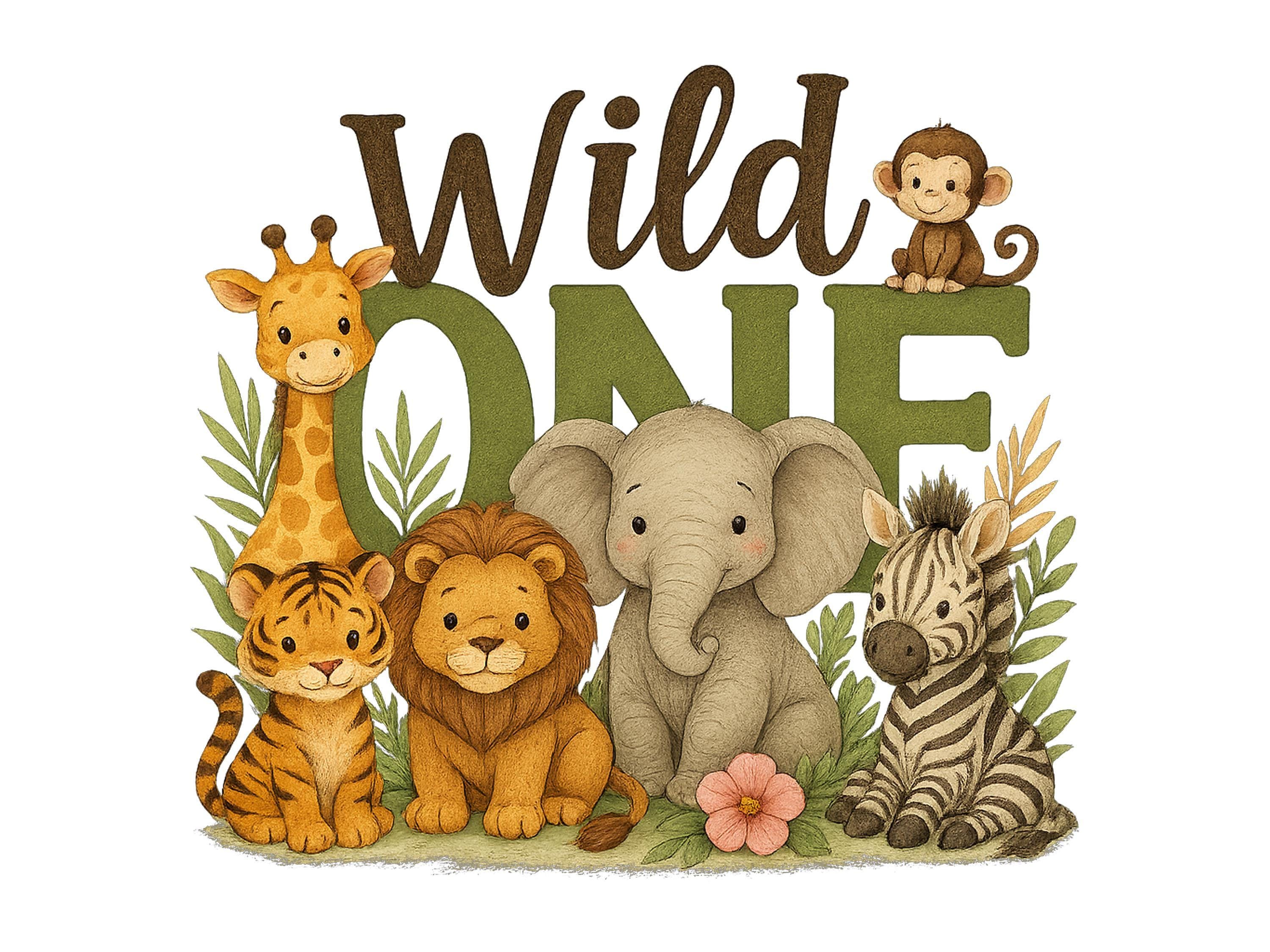 Safari Wild One PNG, Jungle Animals Clipart, First Birthday T-shirt Art ...
