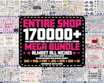 Entire Shop Mega Bundle: 170,000+ Designs, Striped Trendy, Coquette Bow, Sublimation Shirt, Summer, School, Sport, Preppy, (SVG, PNG, PDF)