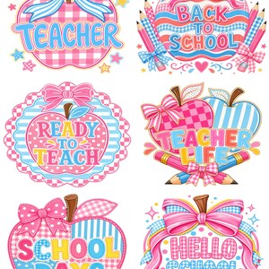 6 Preppy Lehrer Apple Zurück in der Schule PNG Bundle, Sublimationsdesigns, digitaler Download, kommerzielle Nutzung