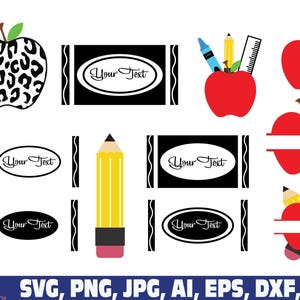 Teacher School Split Monogram PNG SVG, Crayon Apple Teacher Name Design ...