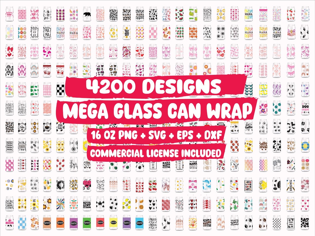 16oz Libbey Glass Can Wrap SVG PNG Bundle: Coffee, Flowers Floral ...