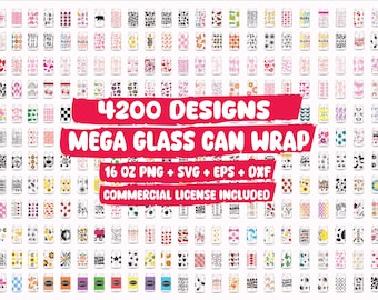 16oz Libbey Glass Can Wrap SVG PNG Bundle: Coffee, Flowers Floral, Preppy, Bow, School, Family, Striped, Summer  (Digital Download)