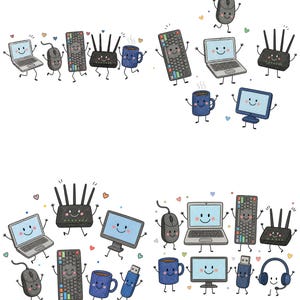 4 IT Support Doodles PNG Computer Tech Crew Bundle, Five Tech Friends Computer Tool Stack Help Desk Badge Happy IT Parade, Gift Shirt Art