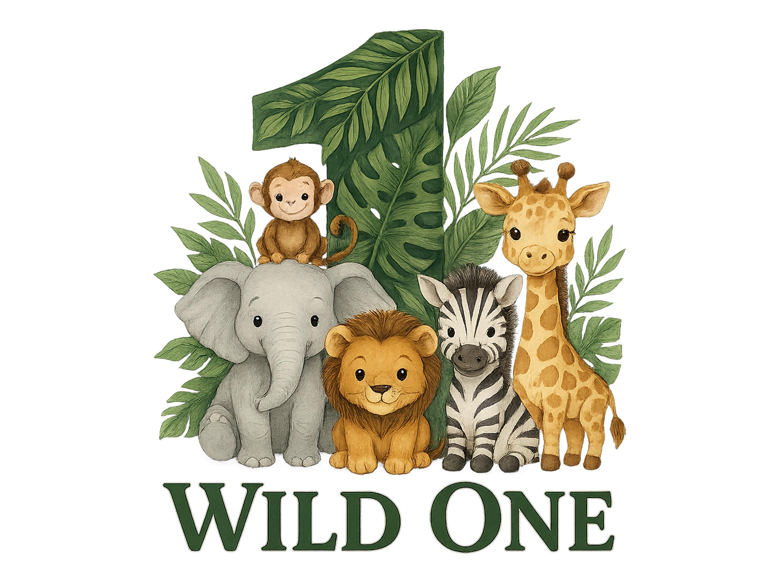 Wild One Jungle Animals 1st Birthday PNG, Watercolor Safari Clipart ...