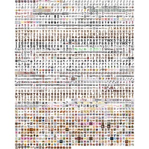 May include: A large digital collage sheet featuring hundreds of individual graphic elements including various alphabet letters, numbers, sports-themed icons, American flags, bows, and text-based designs like Dad, Mom, and game day motifs.