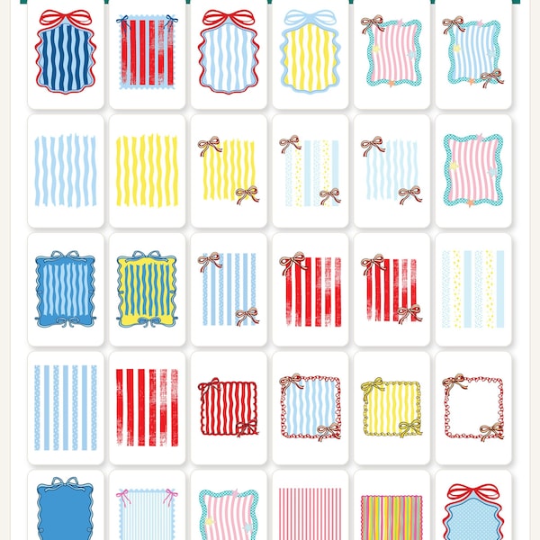Wavy Striped Frame Bow Clipart Bundle, Everyday Stripes, Hand-Drawn Borders (PNG, SVG, PDF)