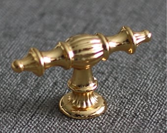Vintage Gold Furniture Pulls, Ornate Brass Dresser Knob, Victorian Cabinet Handle, Antique Style Cupboard T-Bar Pull, Decorative Drawer Knob