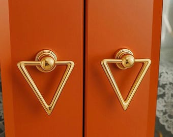 Gold Triangle Drawer Knob, Antique Style Cabinet Pull, Luxury V Ring Handle, Modern Kitchen Dresser Hardware Decor
