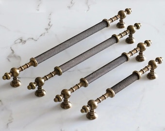 Antique Brass Cabinet Pull Handle, Vintage Drawer Handle, Rustic Kitchen Cabinet Knurled Furniture Handle, Farmhouse Decor Hardware