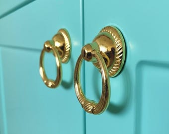 Vintage Ring Door Knocker Drawer Pull, Antique Gold Silver Black Furniture Handle, 38mm Cabinet Knob, Boho Dresser Hardware, Drop Ring Pull