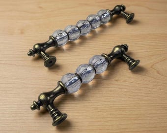Crystal Drawer Pull Handle, Vintage Brass Cabinet Pull, Clear Crystal Dresser Handle, Luxury Kitchen Cabinet Hardware, Furniture Handle