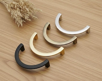 Modern Half Moon Cabinet Handles, Gold Black Chrome Metal Drawer Pulls, Minimalist Furniture Knobs, Kitchen Cupboard Hardware, Wardrobe Pull