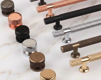 ローレット加工真鍮キャビネットハンドル引き出し取っ手ゴールドブラックシルバーキッチンハードウェアモダンドレッサーバスルーム化粧台家具96-320 mm