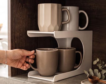 2-Tier Mug Organizer, Coffee Mug Holder for Kitchen and Coffee Corner, Space-Saving Mug Rack, 3D Printed