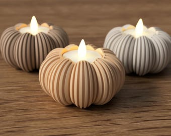Portavelas con forma de calabaza para decoración otoñal, portavelas LED impreso en 3D, decoración de mesa moderna estilo Japandi.