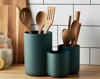 Küchen Organizer mit 3 Fächern, Utensilienhalter aus PLA, 3D-Druck Besteckhalter für Kochlöffel