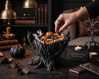 Árbol de dulces de Halloween, cuenco de dulces para pedir dulces, decoración de árbol espeluznante de Halloween, decoración de otoño impresa en 3D