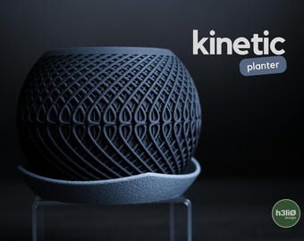Vaso cinetico, stampato in 3D in PLA, vaso geometrico con vassoio, vaso moderno, decorazione di design per piante