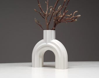 Jarrón acanalado, impreso en 3D en PLA, acabado mate, jarrón minimalista escandinavo moderno para flores secas.