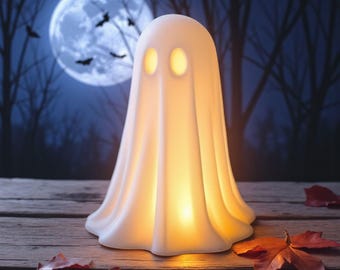 Lindo fantasma de Halloween, figura decorativa impresa en 3D, portavelas LED para fiestas de Halloween y decoración de mesas.
