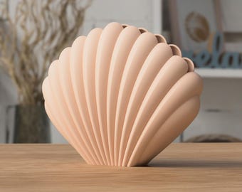 Vaso em formato de concha impresso em 3D, peça decorativa moderna em forma de coração para ambientes com temática marítima, ideal para prateleiras e aparadores, disponível em mais de 25 cores.