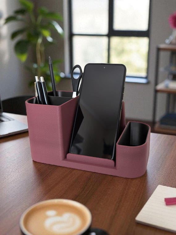Schreibtisch Organizer mit Smartphone Halter, Stiftehalter Büro, Büro Organizer & Schreibtisch Aufbewahrung, Moderne 3D-Druck Design