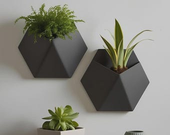 Juego de maceteros de pared hexagonales, maceteros de pared en juegos de 2, 3 o 4, soportes para plantas Japandi con impresión 3D.