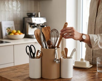Juego de 3 soportes para utensilios de cocina, soporte para cubiertos, soporte para cucharas de cocina, organizador de cocina impreso en 3D, 2 colores.