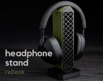 reDesk Headphone Stand, 3D Printed, Geometric Grid Design for Desk and Gaming Setup