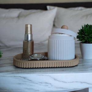 Bathroom organizer with cotton pad dispenser, 3D printed cosmetic tray, bathroom storage, minimalist design
