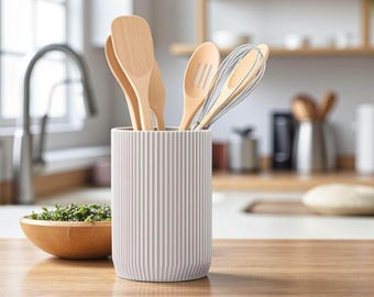 Kitchen utensil holder, ribbed cooking spoon holder, modern kitchen organizer 3D printed