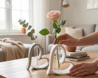 Jarrón con forma de corazón y tubo de ensayo, regalo decorativo romántico para el Día de San Valentín, decoración de mesa de boda, tubo de vidrio incluido.